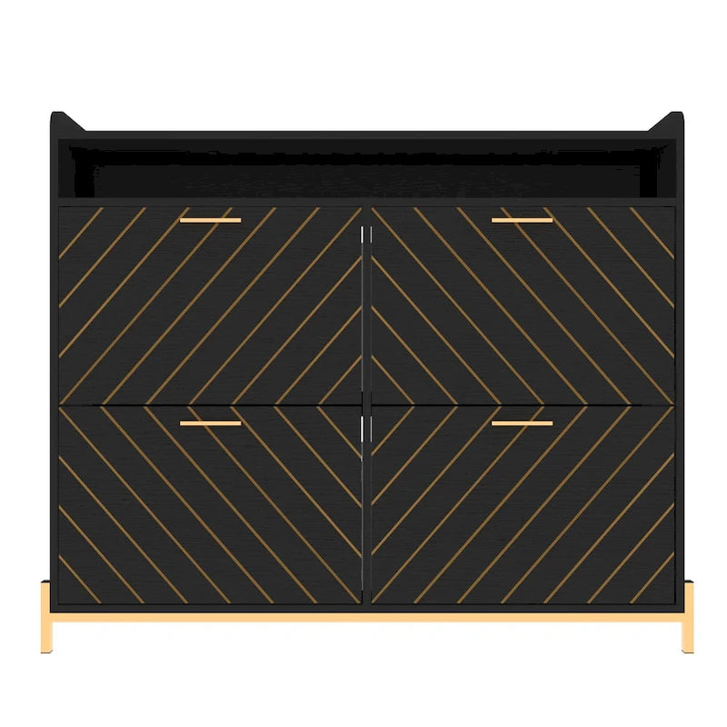 Meuble à chaussures noir 4 portes abattantes – Chevrons rustiques, Rangement d'entrée
