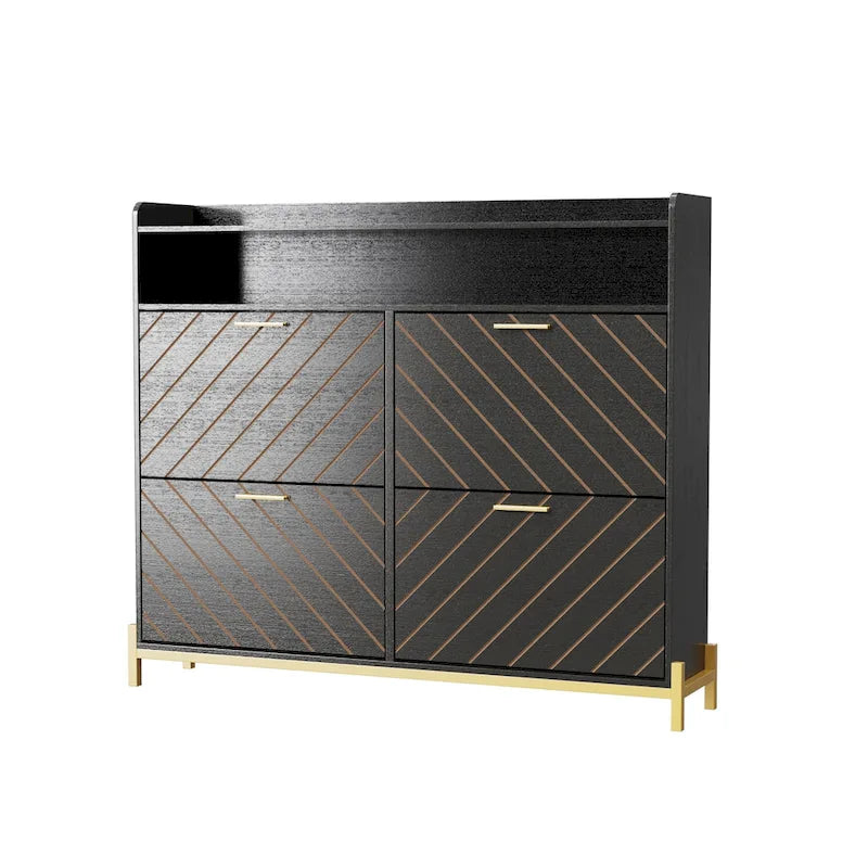 Meuble à chaussures noir 4 portes abattantes – Chevrons rustiques, Rangement d'entrée