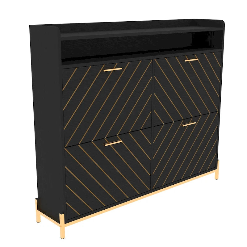 Meuble à chaussures noir 4 portes abattantes – Chevrons rustiques, Rangement d'entrée