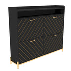 Meuble à chaussures noir 4 portes abattantes – Chevrons rustiques, Rangement d'entrée