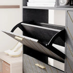 Meuble à chaussures noir 4 portes abattantes – Chevrons rustiques, Rangement d'entrée