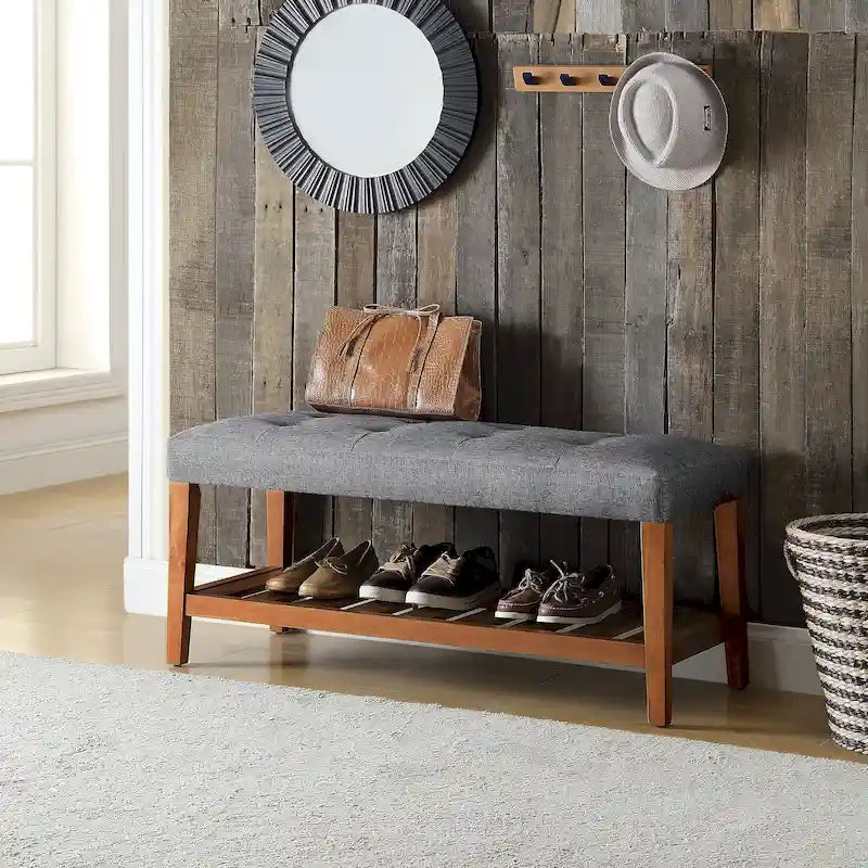 Banc de rangement capitonné gris / gris clair / bleu / beige, 1 place