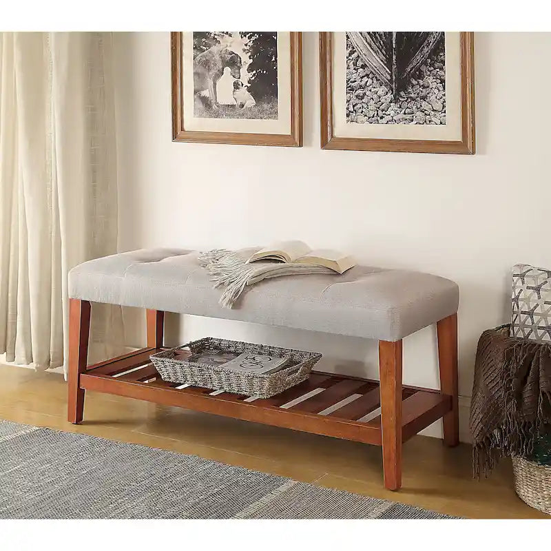 Banc de rangement capitonné gris / gris clair / bleu / beige, 1 place
