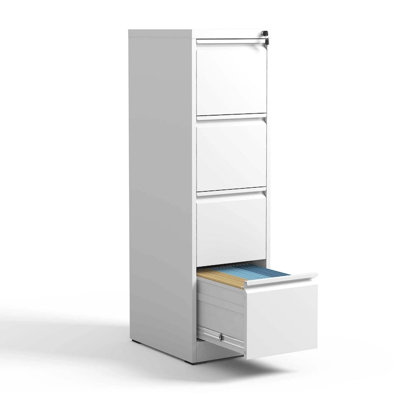Classeur vertical métallique à 4 tiroirs avec serrure, blanc