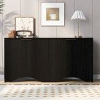 Armoire de rangement à 4 portes rayée noire/bleue marine/blanche avec pieds