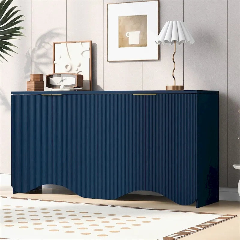 Armoire de rangement à 4 portes rayée noire/bleue marine/blanche avec pieds