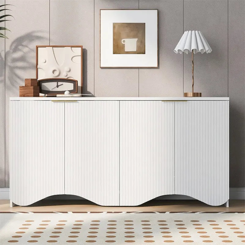 Armoire de rangement à 4 portes rayée noire/bleue marine/blanche avec pieds