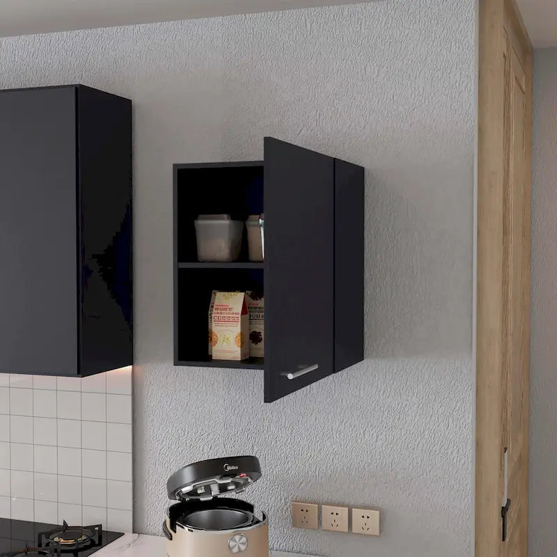 Meuble haut noir, 1 porte, assemblage par une personne