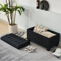 Banc de rangement ottoman noir, une place, tissu aspect lin