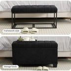 Banc de rangement ottoman noir, une place, tissu aspect lin
