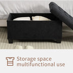 Banc de rangement ottoman noir, une place, tissu aspect lin