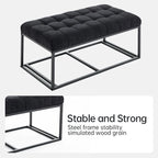 Banc de rangement ottoman noir, une place, tissu aspect lin