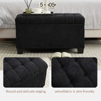 Banc de rangement ottoman noir, une place, tissu aspect lin