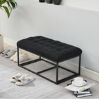 Banc de rangement ottoman noir, une place, tissu aspect lin