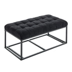 Banc de rangement ottoman noir, une place, tissu aspect lin