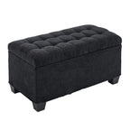 Banc de rangement ottoman noir, une place, tissu aspect lin