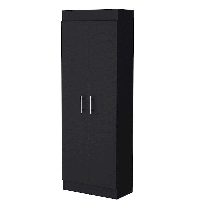 Meuble de rangement de cuisine à 5 étagères et 2 portes, noir/blanc