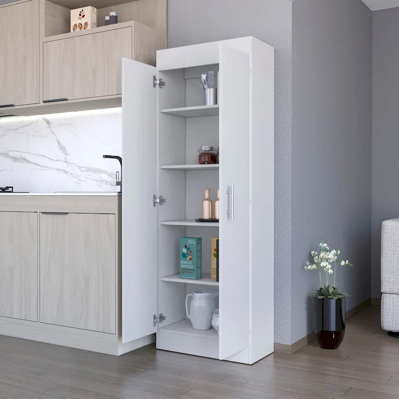 Meuble de rangement de cuisine à 5 étagères et 2 portes, noir/blanc