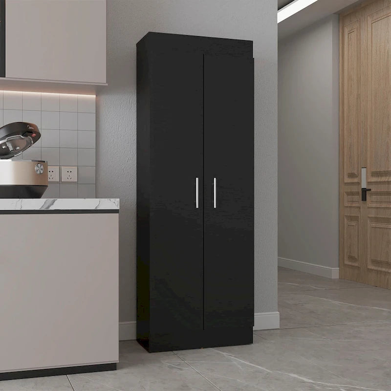 Meuble de rangement de cuisine à 5 étagères et 2 portes, noir/blanc