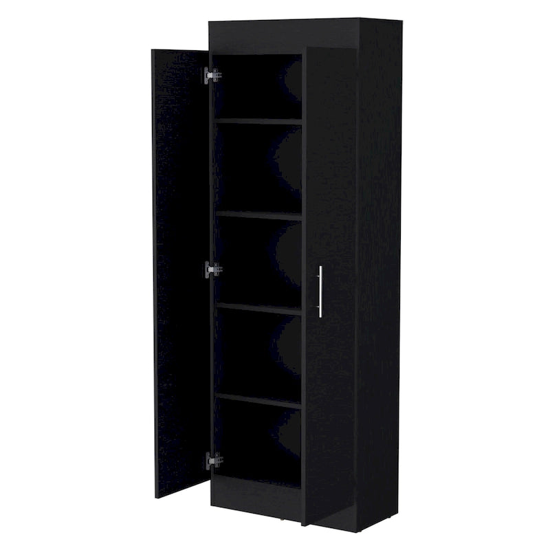 Meuble de rangement de cuisine à 5 étagères et 2 portes, noir/blanc