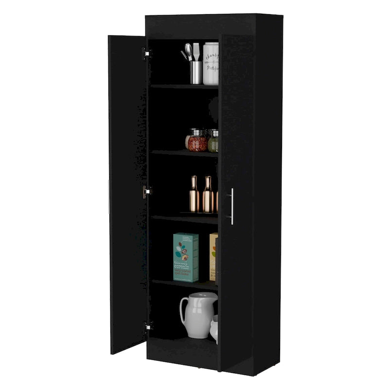 Meuble de rangement de cuisine à 5 étagères et 2 portes, noir/blanc