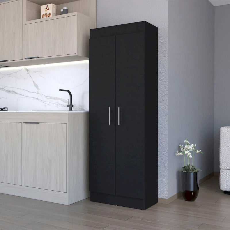 Meuble de rangement de cuisine à 5 étagères et 2 portes, noir/blanc