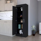 Meuble de rangement de cuisine à 5 étagères et 2 portes, noir/blanc