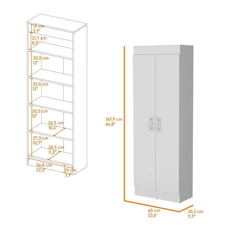 Meuble de rangement de cuisine à 5 étagères et 2 portes, noir/blanc
