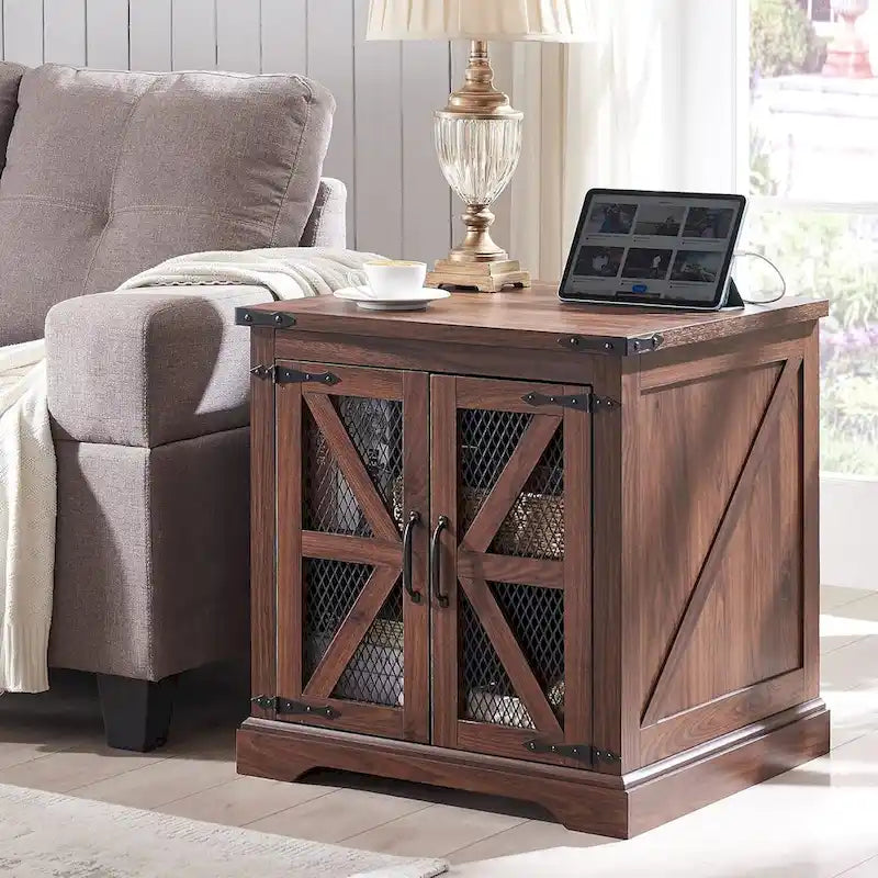 24  Farmhouse Nightstand, Wood Large Sofa Side Table, Rustic End Table - N/A