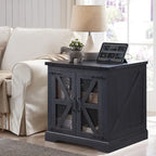 Table d'appoint de ferme avec porte de grange et station de charge, blanche / noire / marron