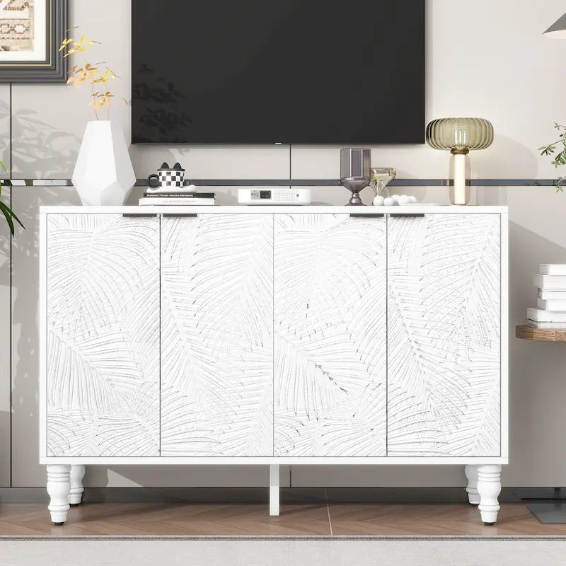 47.2  Storage Cabinet Sideboard Buffet Entertainment Center Media Console with 2 Spacious Storage Space Solid Wood Legs