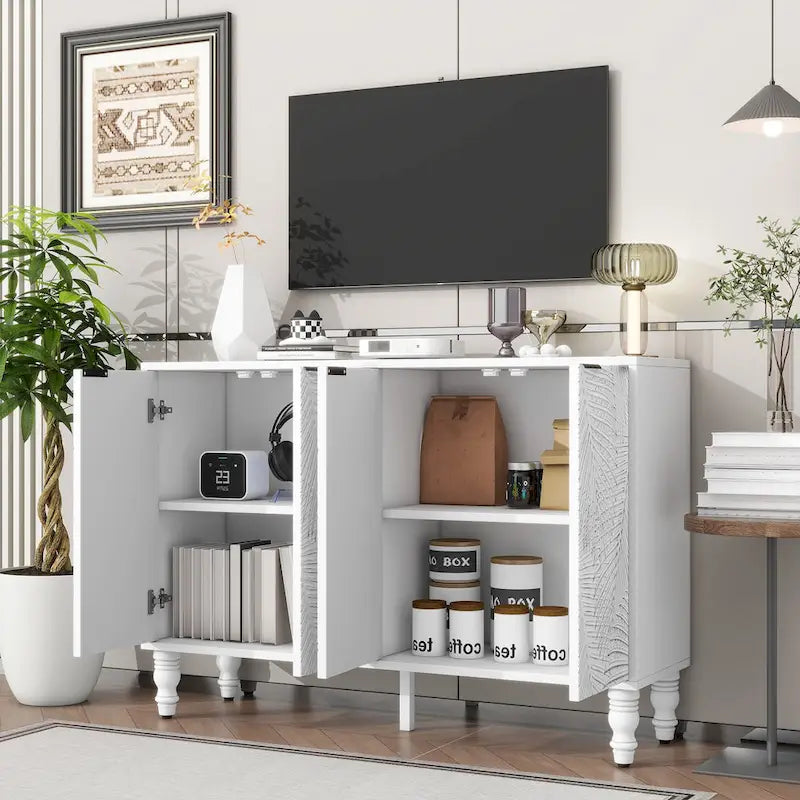 Meuble TV et console multimédia blancs à 2 portes, 120 cm l