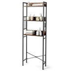 Étagère de rangement 3 niveaux en bois et acier, marron rustique, à placer au-dessus des toilettes, 1 unité