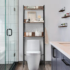Étagère de rangement 3 niveaux en bois et acier, marron rustique, à placer au-dessus des toilettes, 1 unité