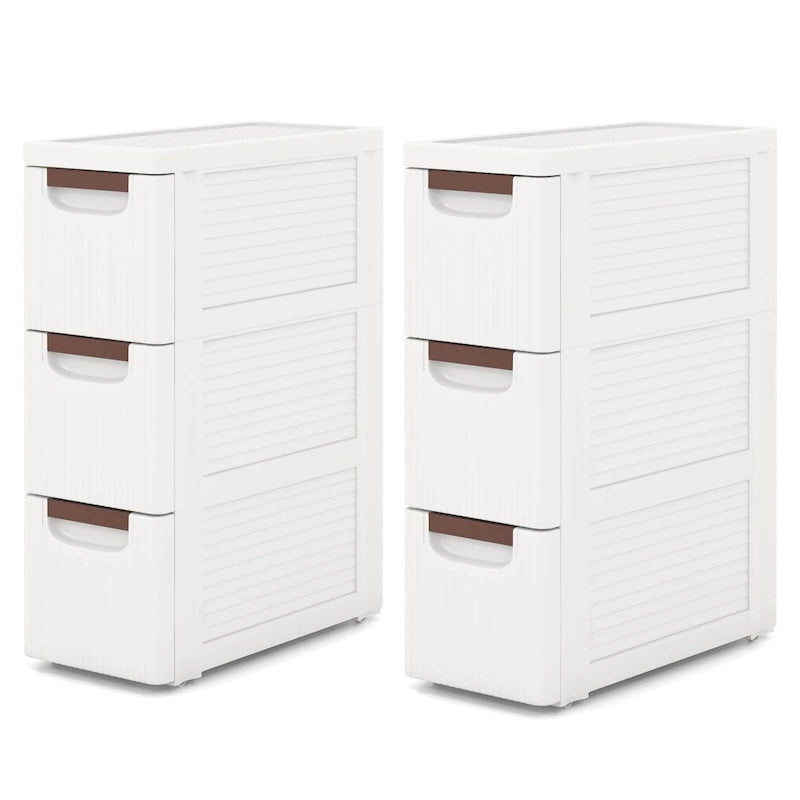 Meuble de rangement roulant étroit blanc à 3 tiroirs, lot de 2
