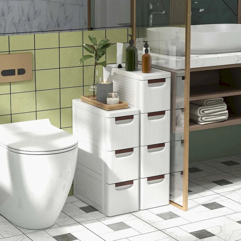 Meuble de rangement roulant étroit blanc à 3 tiroirs, lot de 2