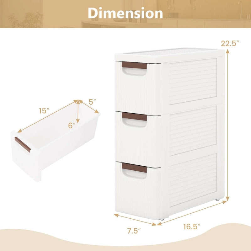 Meuble de rangement roulant étroit blanc à 3 tiroirs, lot de 2