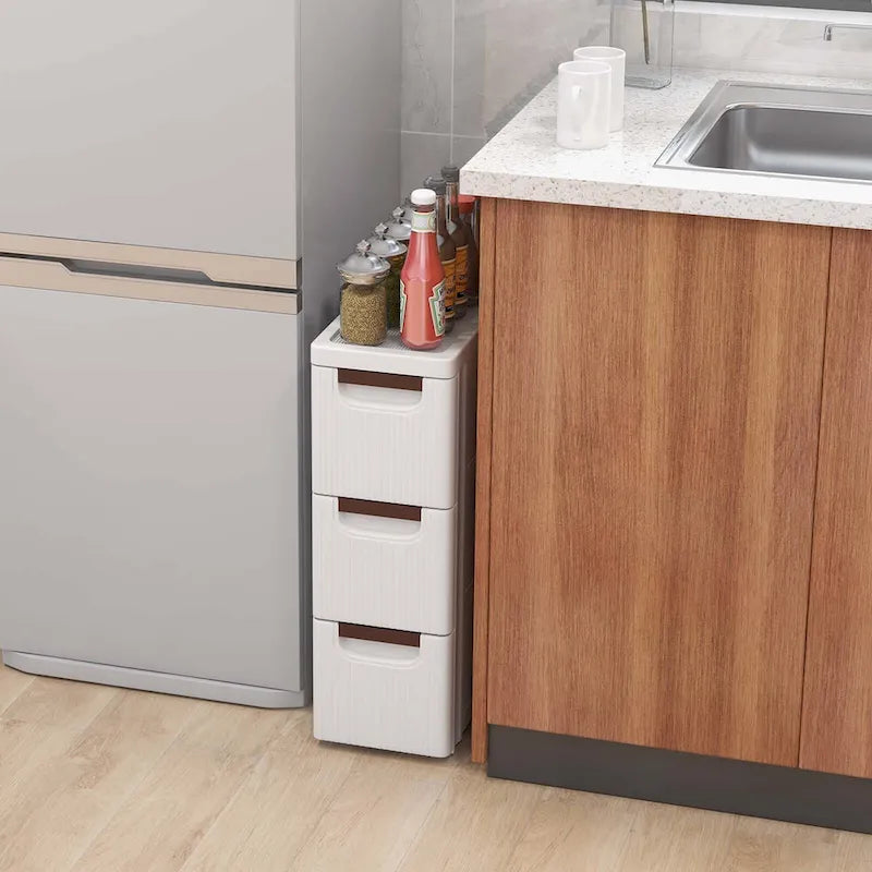 Meuble de rangement roulant étroit blanc à 3 tiroirs, lot de 2