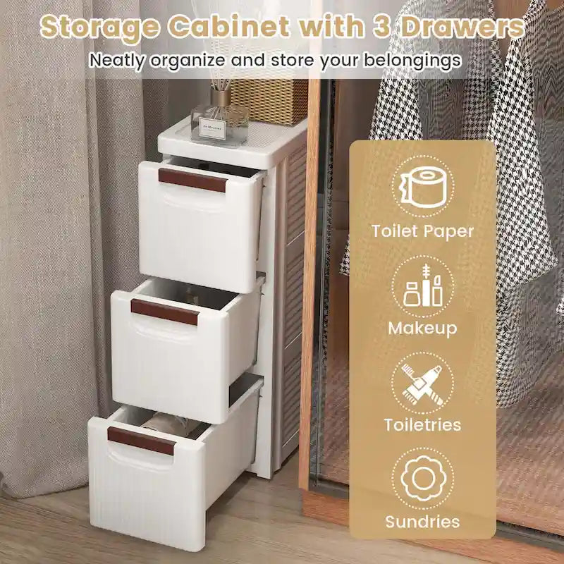 Meuble de rangement roulant étroit blanc à 3 tiroirs, lot de 2