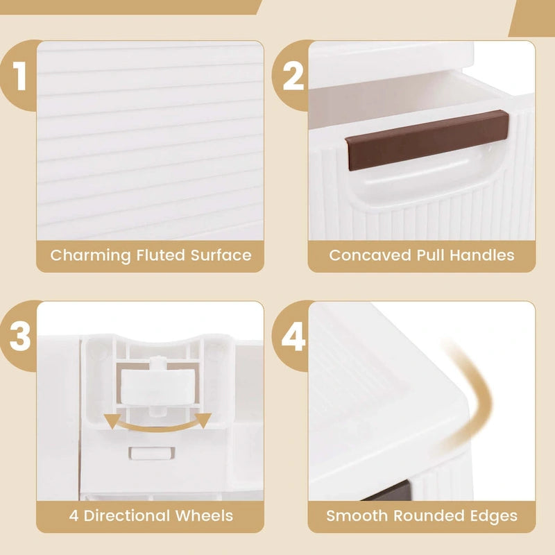 Meuble de rangement roulant étroit blanc à 3 tiroirs, lot de 2
