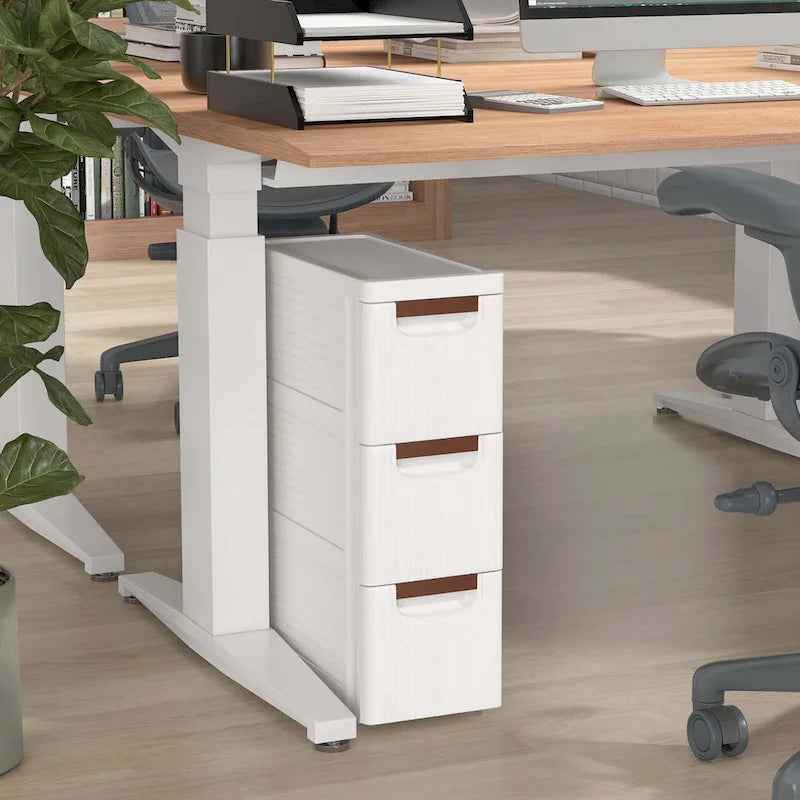 Meuble de rangement roulant étroit blanc à 3 tiroirs, lot de 2