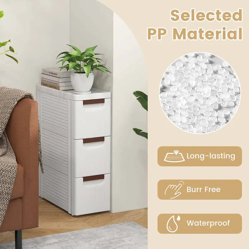 Meuble de rangement roulant étroit blanc à 3 tiroirs, lot de 2