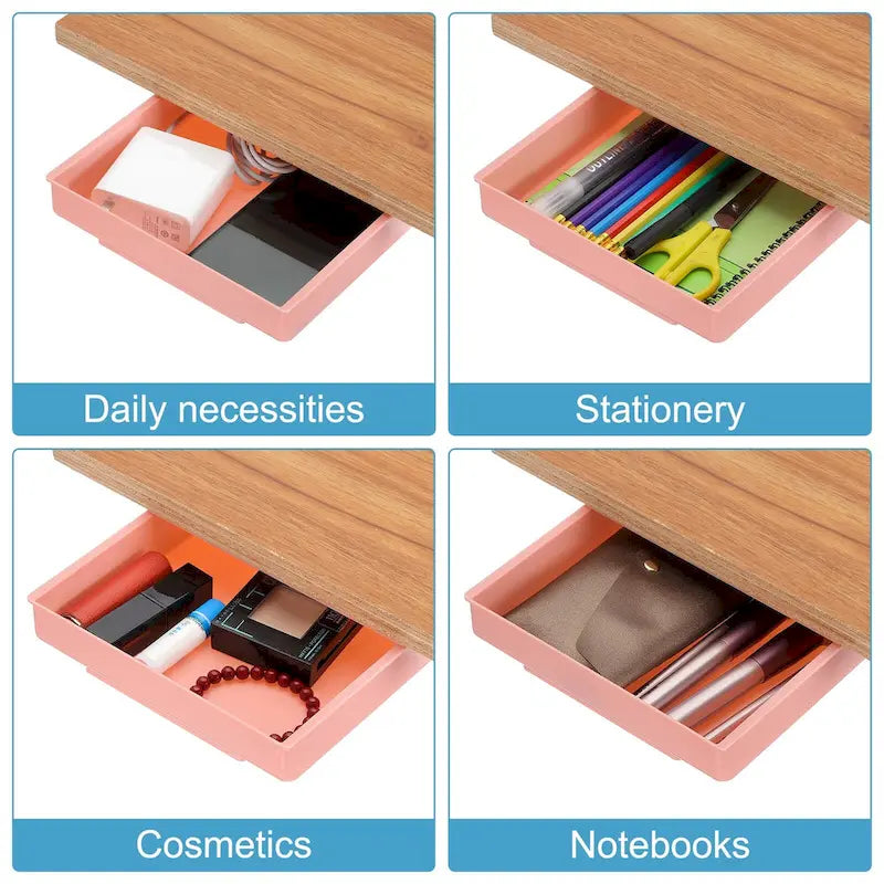 4 tiroirs de rangement autocollants sous le bureau, rose / jaune / gris / blanc