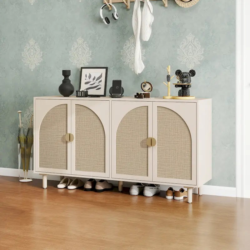 Buffet de rangement à 4 portes en bois naturel