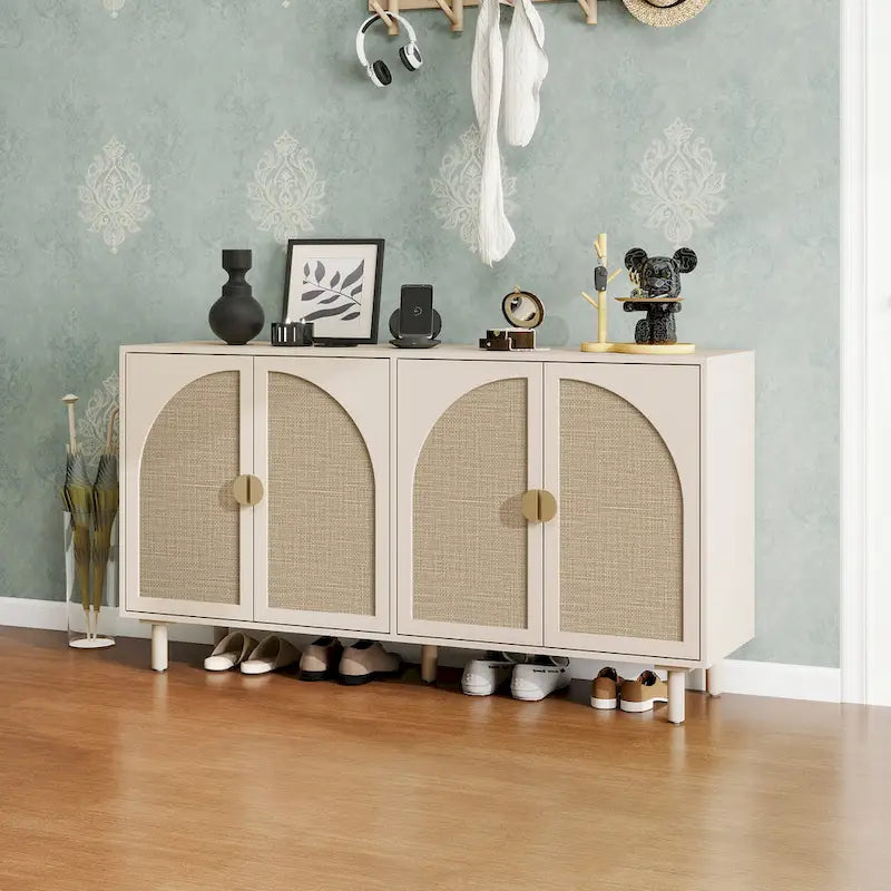 Buffet de rangement à 4 portes en bois naturel