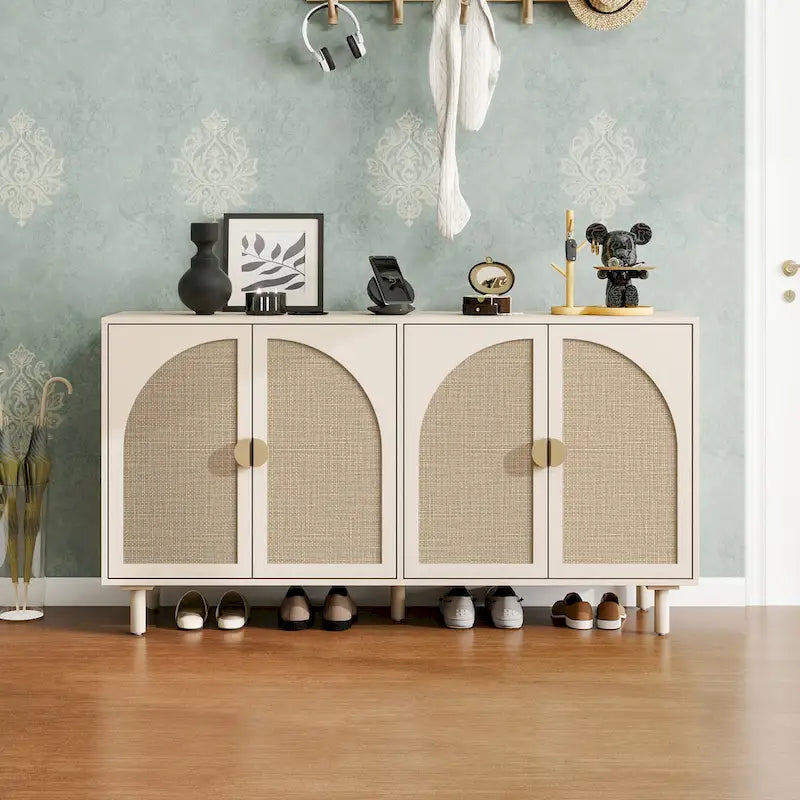 Buffet de rangement à 4 portes en bois naturel