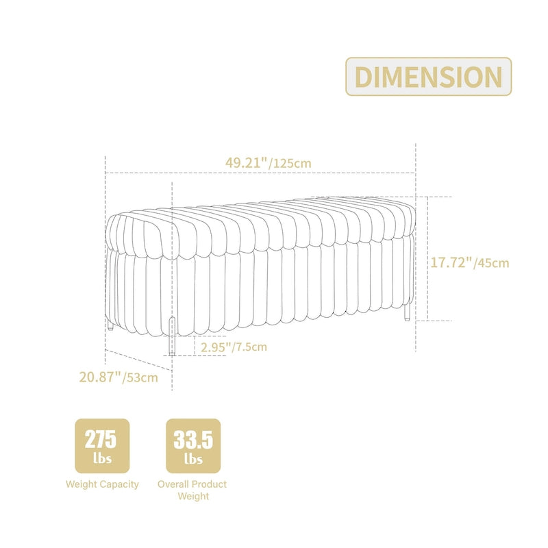 49,2 po. Ottoman de rangement surdimensionné, banc repose-pieds moderne avec pieds en métal