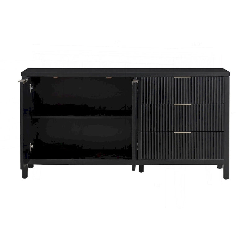 Bahut en MDF motifs vagues bleu marine/noir