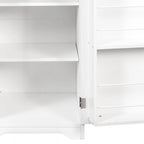 Meuble de buanderie autoportant en bois blanc avec panier à linge basculant et étagères réglables