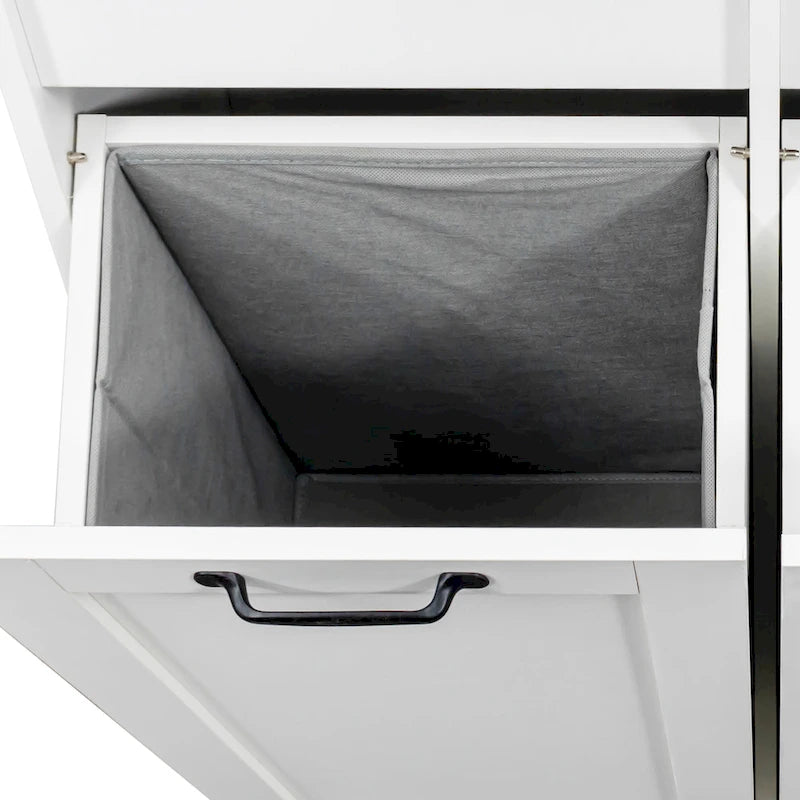 Meuble de rangement blanc autoportant haut avec panier à linge basculant